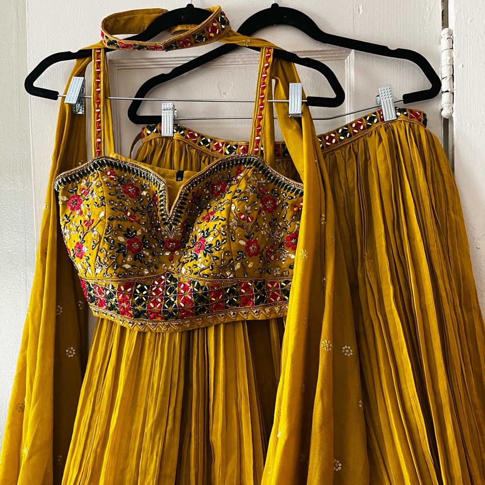 Mustard yellow designer Lehenga Choli - fits US size 6-8